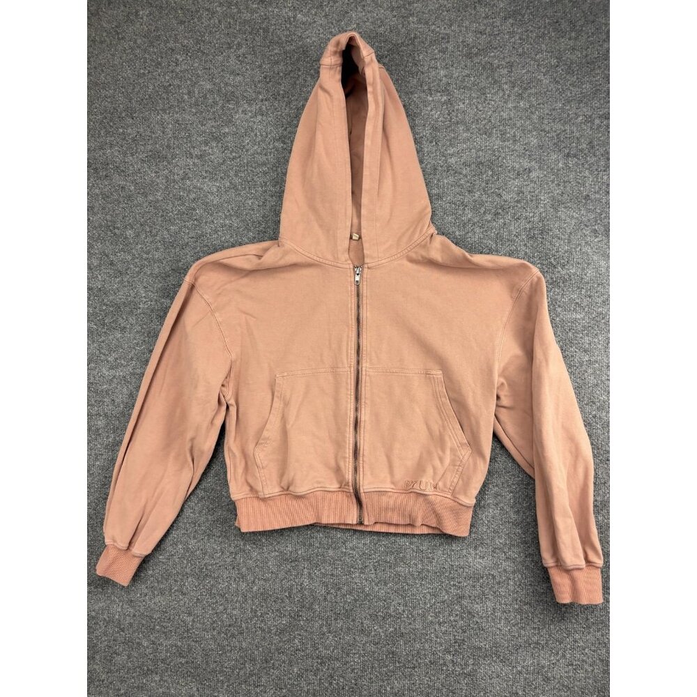 P'tula Hoodie Womens Medium Pink Zip Up Cropped Fleece‎ Sweatshirt Casual
